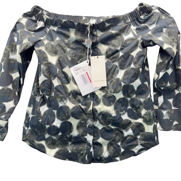 Liviana Conti Tops - NWT Liviana Conti Off Shoulder Blouse Womens M IT 42 Black Abstract Print $289